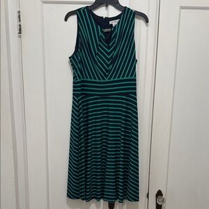 Liz Claiborne Teal and Black Striped Midi Dress